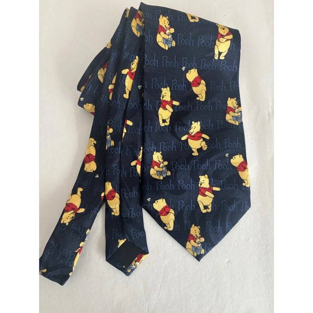 Vintage 90s Navy Blue SILK Disney Purple Winnie The Pooh Neck Tie